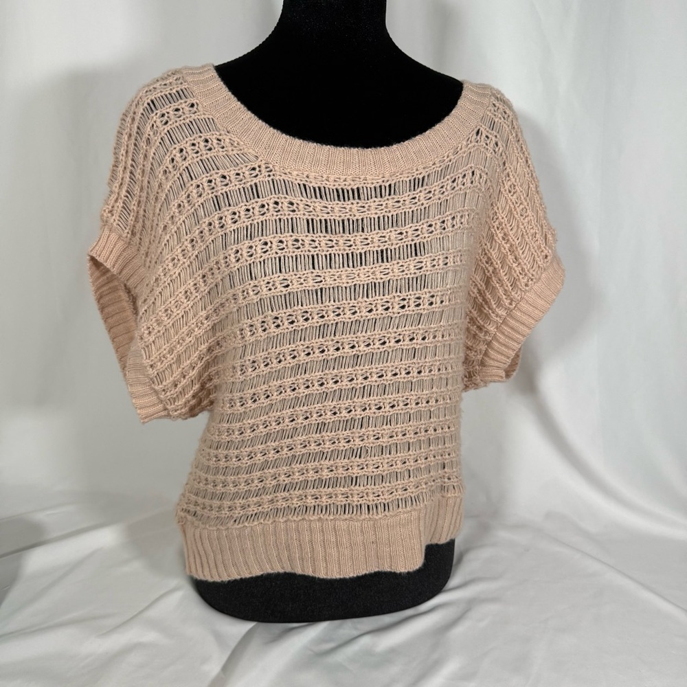Mudd Light Blush Open Knit Short Sleeve Sweater